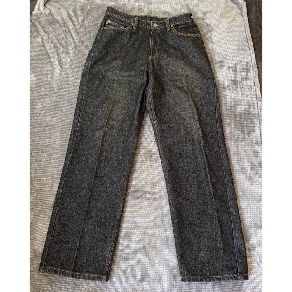 Vintage Ralph Lauren Black Acid Wash Denim Jeans 32x32 Straight Belted Pocketed.